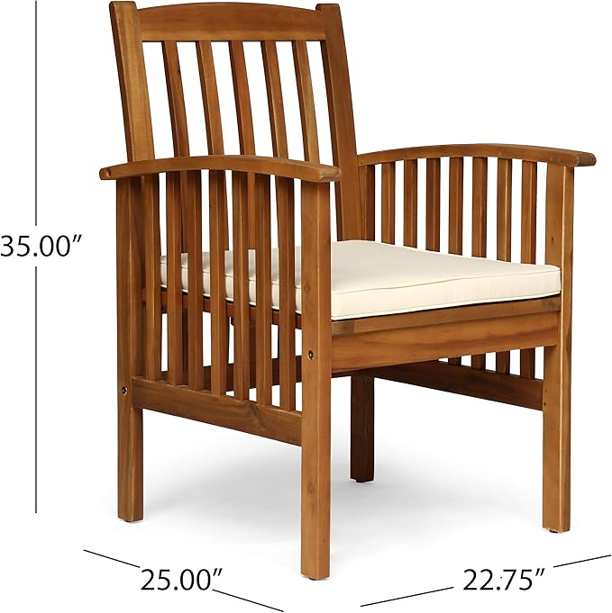Great Deal Furniture Phoenix Acacia Patio Dining Chairs, Acacia Wood with Outdoor Cushions, Brown Patina and Cream (Set of 2), (307161)