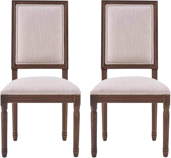 Christopher Knight Home Regina French Country Dining Chairs Set of 2, Wooden Dining Room Chair, High Back Kitchen Side Chair, Fabric Upholstered Armless Extra Seat, Beige+Walnut