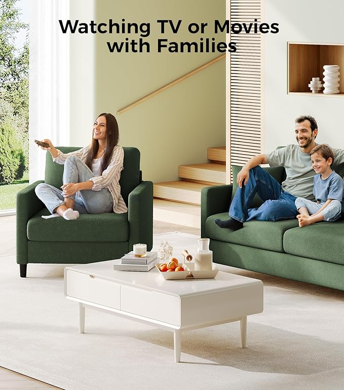 Welzona Sofa Reading Chair,33" Accent Chair for Bedroom, Tool-Free Setup Living Room Accent Chairs, Comfy Arm Chairs Living Room, All-Wood Reading Nook, Green