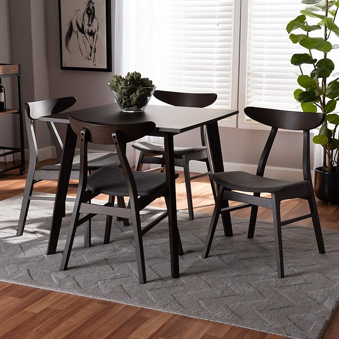 Baxton Studio Cavan Dining Set Dining Set Dark Grey Fabric Upholstered Dark Oak Brown Finished 5-Piece Wood Dining Set