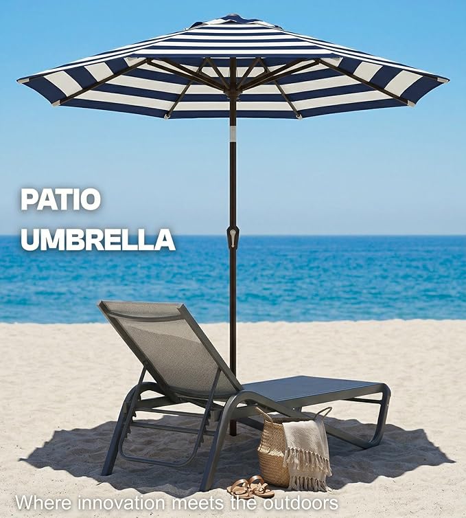 PatioKingdom Auto-Tilt 9FT Patio Umbrella Outdoor with 8 Sturdy Fiberglass Ribs,Market Table Umbrella for Pool,Backyard,Deck and Garden