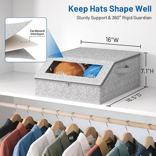 AOODA Sturdy Hat Storage for Baseball Caps, Holds up to 24 Caps Clear Hat Organizer for Closet, Bedroom, Wide Hat Box with Cardboard (Grey)