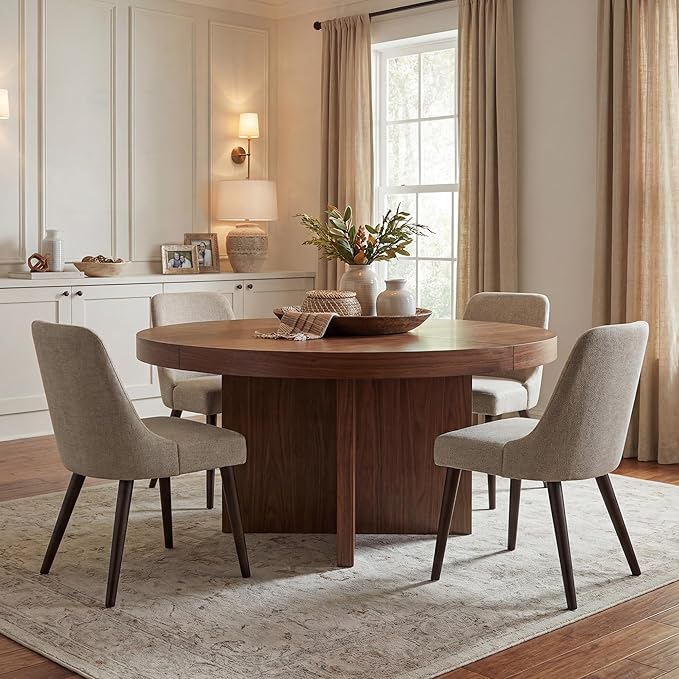 CHITA Mid-Century Modern Dining Chair, Upholstered Fabric Accent Chair for Dining Room, Set of 2, Flax Beige in Fabric