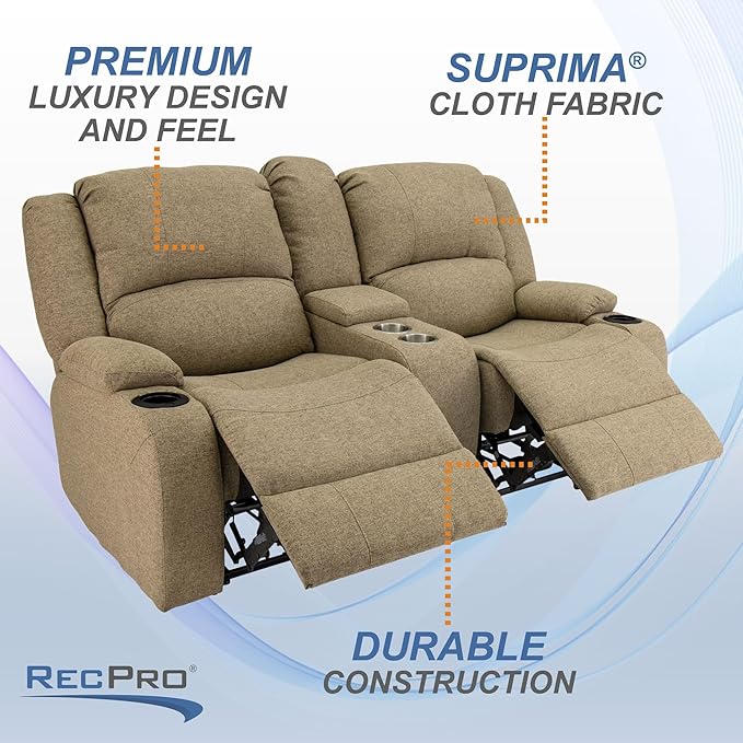 RecPro Charles Powered Double RV Wall Hugger Recliner Sofa | Loveseat | Furniture - Cloth (Oatmeal, 67")