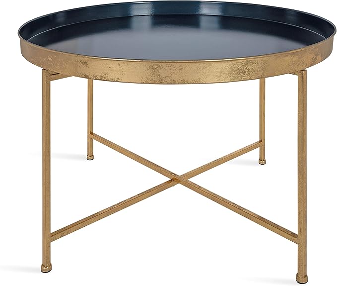 Kate and Laurel Celia Modern Glam Round Coffee Table, 28.25" x 28.25" x 19", Navy Blue and Gold Leaf, Chic Sophisticated Accent Table
