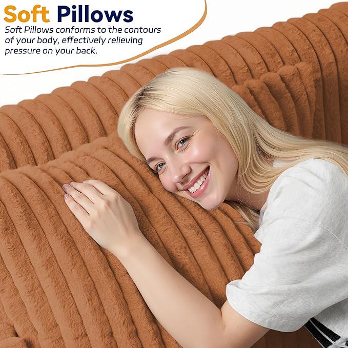 HABUTWAY Folding Sofa Bed, 2 in 1 Convertible Sleeper Chair with 2 Pillows, Portable Fold Out Chair Bed with Armrest, Comfy Floor Couch, Lazy Sofa for Living Room Bedroom Dorm Home Office, Caramel