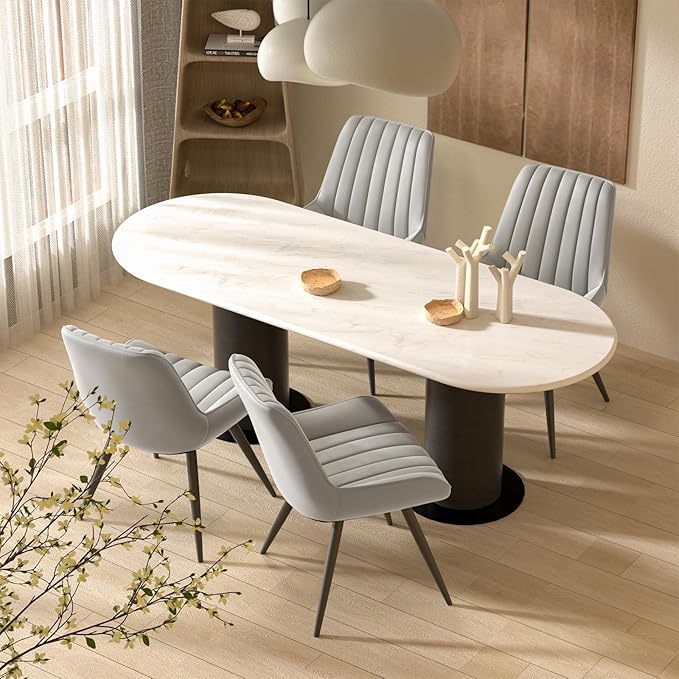 Nalupatio Modern Dining Chairs Set of 4, Comfy Dining Room Chairs with Thick Cushions, Upholstered Fabric Kitchen Side Chairs with Metal Legs, Grey