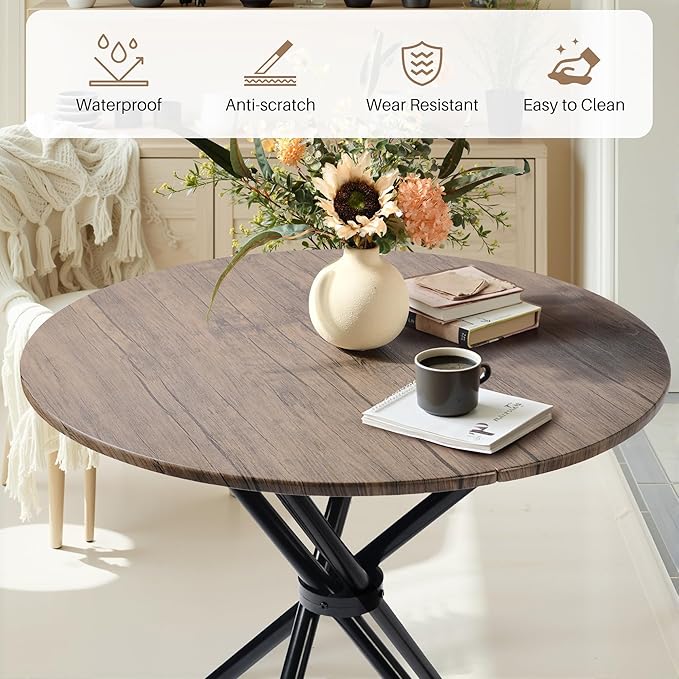 Round Dining Table, Modern Wood Kitchen Dining Table with Metal Legs, 31.5'' Small Dinner Room Table for 2 to 4 People, Circle Table for Home Kitchen, Dining Room, Living Room