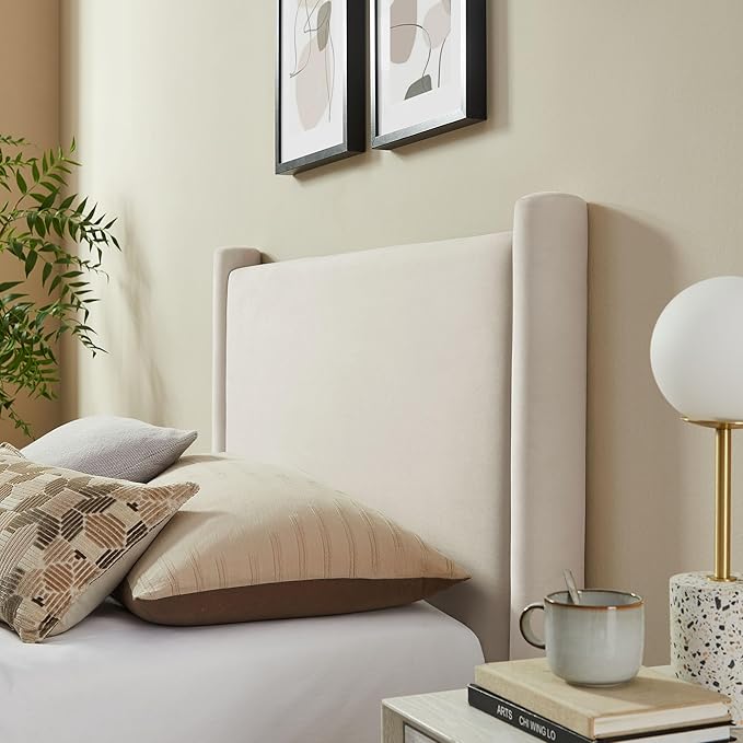 Modway Rael Twin Platform Bed Frame with Upholstered Headboard and Footboard in Alabaster