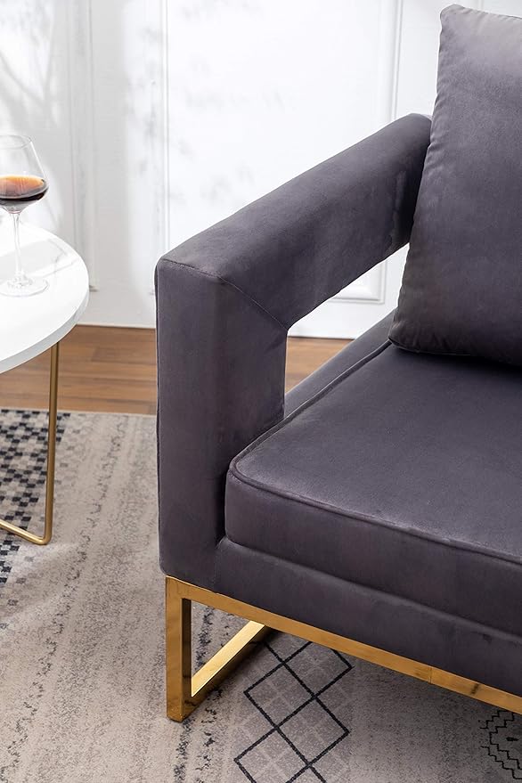 Roundhill Furniture Lenola Upholstered Accent Arm Chair, Gray 27.5D x 29.75W x 34.5H in