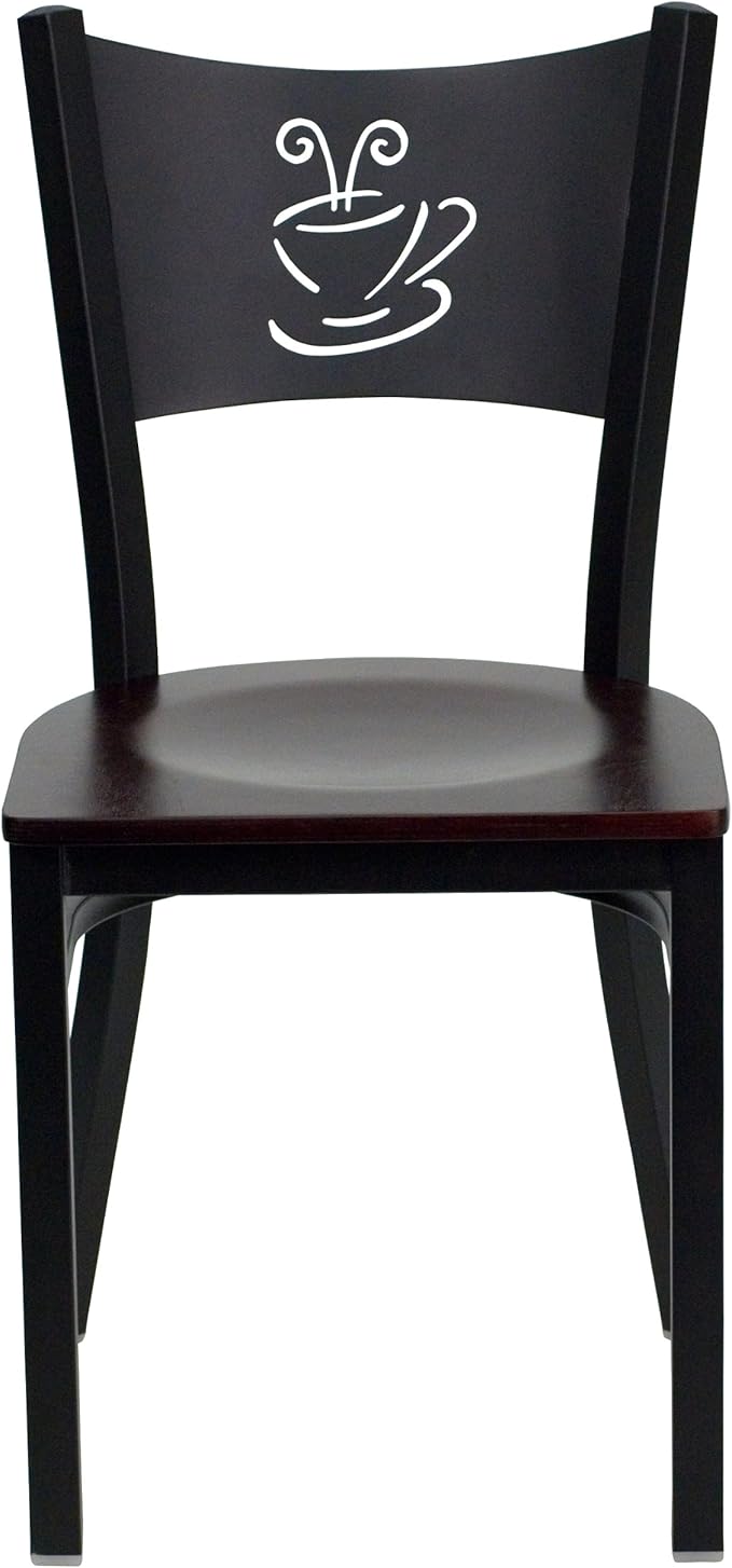 Flash Furniture HERCULES Series Black Coffee Back Metal Restaurant Chair - Mahogany Wood Seat