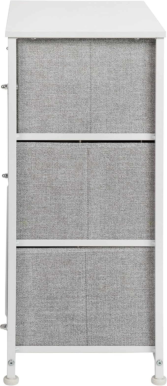 Flash Furniture Harris 3 Drawer Storage Dresser - White Cast Iron Frame and Wood Top - 3 Easy Pull Dark Gray Fabric Drawers