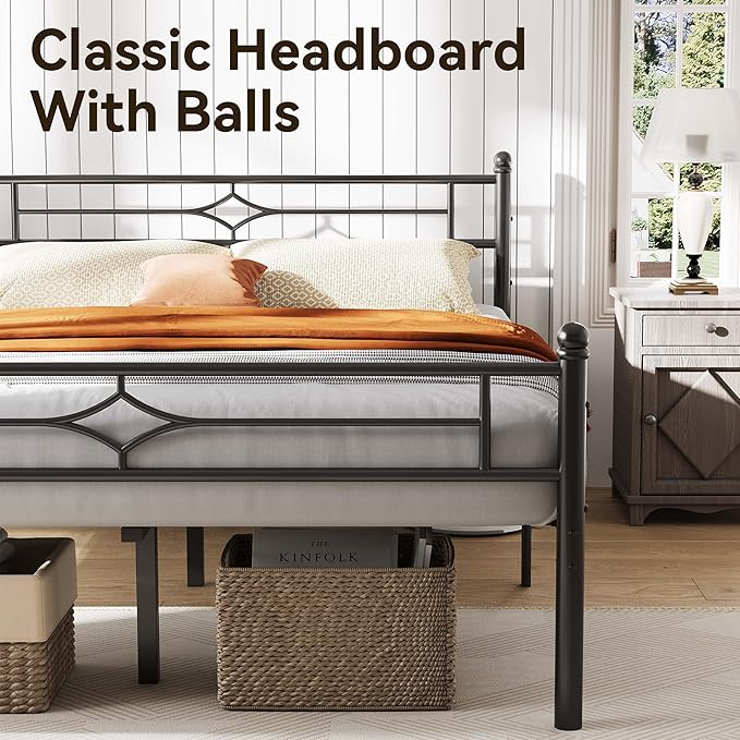 BedsPick Twin Bed Frame, Classic Metal Platform Bed Frame, Mattress Foundation with Steel Slat Support, 12.5'' Under Foundation Storage, No Box Spring Needed/Noise Free/Easy Assembly/Twin Size Black