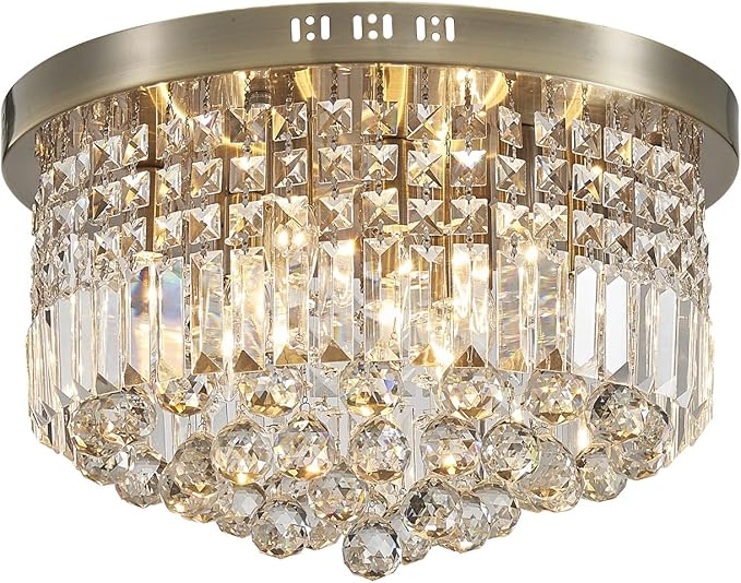 Saint Mossi 9 Light Modern Crystal Raindrop Chandelier Lighting Flush Mount LED Ceiling Light Fixture Pendant Lamp for Dining Room Bathroom Bedroom Livingroom, E12 LED Bulbs Required, Antique Cooper