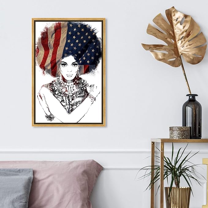 The Oliver Gal Artist Co. People Framed Wall Art Canvas Prints 'New American Woman' Portraits Home Décor, 16" x 24", White, Black