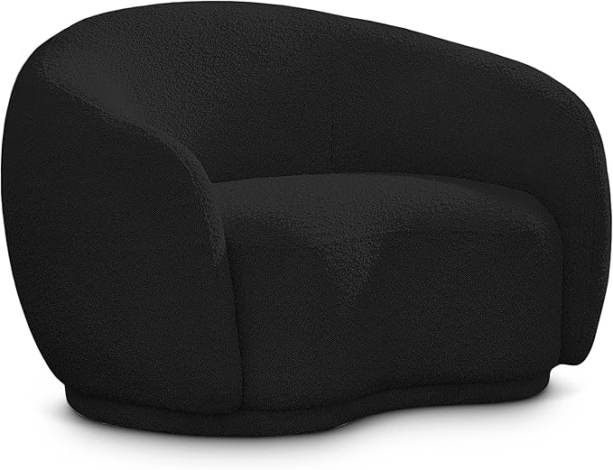 Meridian Furniture 693Black-C Hyde Collection Modern | Contemporary Boucle Fabric Upholstered Accent Chair with Rounded Back, Black, 42" W x 38" D x 27.5" H