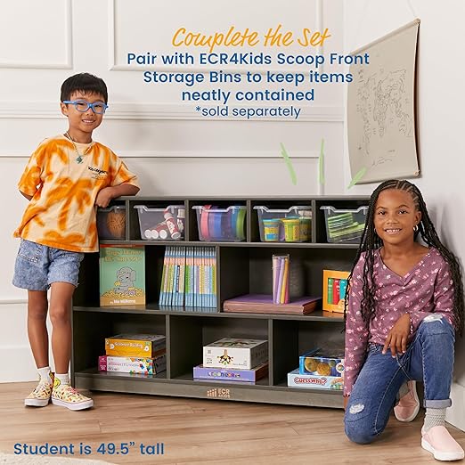 ECR4Kids 5+5 Cubby and Storage Mobile Tray Cabinet, Classroom Furniture, Grey Wash