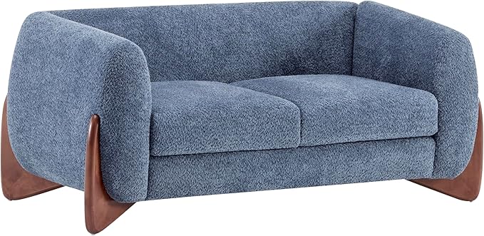 Christopher Knight Home Alma 63" Boucle Loveseat with Wood Legs, 2 Seater Sofa Couches for Living Room, Upholstered Couch Chair, Soft Seating Lounge Sofa Chair, Cozy Loveseat with Armrest, Navy Blue