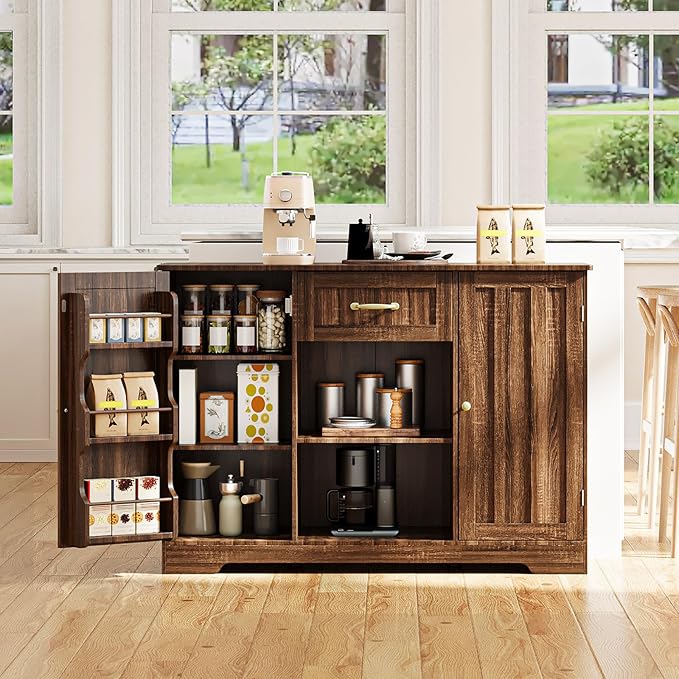Gizoon Kitchen Sideboard Buffet Cabinet with Storage Coffee Bar Cabinet with Drawer, Kitchen Pantry Storage with Door and Shelves for Bathroom and Living Room, Dark Brown
