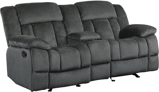 Lexicon Home Theater Seating, Wall Hugger Manual Reclining Loveseat with Center Console, Cup Holders, 2-Seat Dual Glider Recliner Loveseat for Living Room, 79" W Loveseat, Charcoal