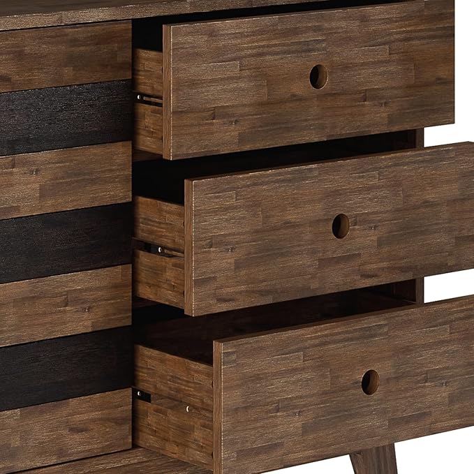 SIMPLIHOME Clarkson Storage Cabinet - 48 inch Wide Solid Acacia Wood Medium Cabinet in Rustic Natural Aged Brown, Contemporary Sideboard for Living Room with 3 Drawers and Adjustable Shelves