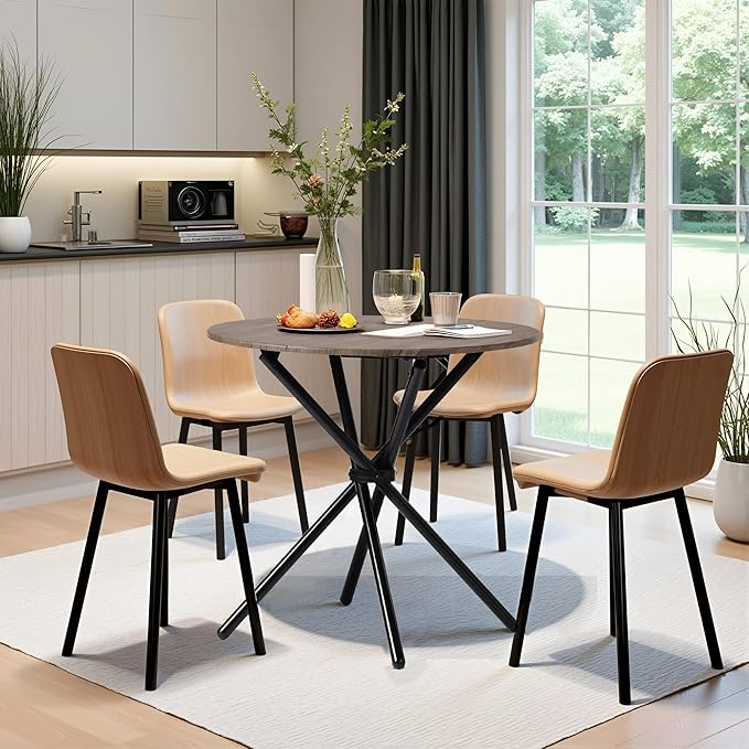 Round Dining Table, Modern Wood Kitchen Dining Table with Metal Legs, 31.5'' Small Dinner Room Table for 2 to 4 People, Circle Table for Home Kitchen, Dining Room, Living Room