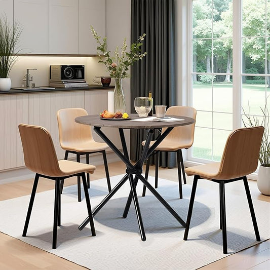 Round Dining Table, Modern Wood Kitchen Dining Table with Metal Legs, 31.5'' Small Dinner Room Table for 2 to 4 People, Circle Table for Home Kitchen, Dining Room, Living Room