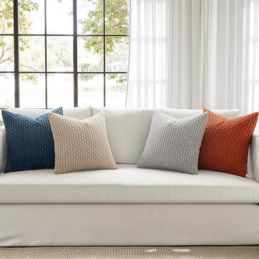MIULEE Blue Orange Decorative Throw Pillow Covers for Couch Living Room 18x18 Inch Soft Pillow Cases Set of 4 Boho Striped Corduroy Farmhouse Cushion Covers Home Decor for Sofa Bed