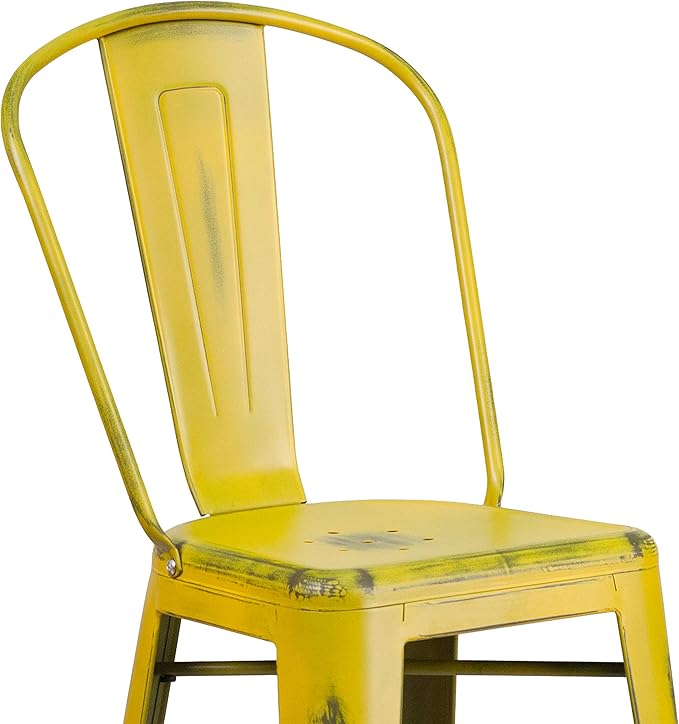 Flash Furniture Commercial Grade 30" High Distressed Yellow Metal Indoor-Outdoor Barstool with Back