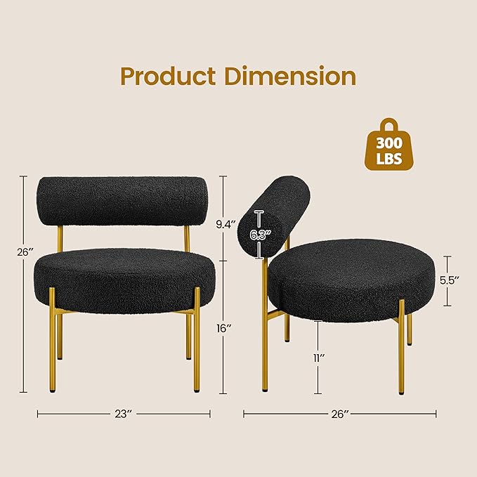 Yaheetech Modern Tufted Vanity Chair with Gold Legs for Bedroom Makeup Room Home Office, Black