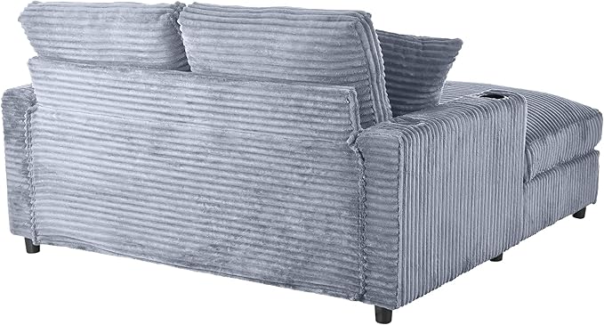 Eafurn 64" Oversized Chaise Lounge Chair Indoor, Plush Corduroy Upholstered Sofa Bed with Pillows & 2 Cup Holders, Extra Wide Deep Seat Sleeper Couch Recliner Chair for Living Room | Removable Cushions, Wooden Frame, Solid Legs