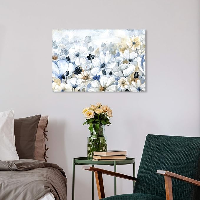 The Oliver Gal Artist Co. Floral and Botanical Wall Art Canvas Prints 'Fields Flowers Home Décor, 24" x 16", Blue, White