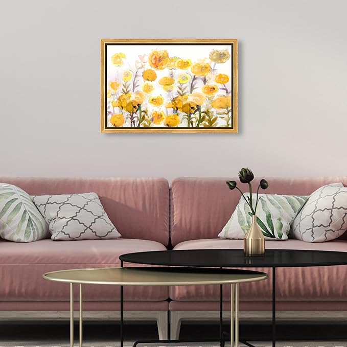 The Oliver Gal Artist Co. Floral and Botanical Wall Art Framed Canvas Prints 'Bella Garden Poppy Yellow' Gardens