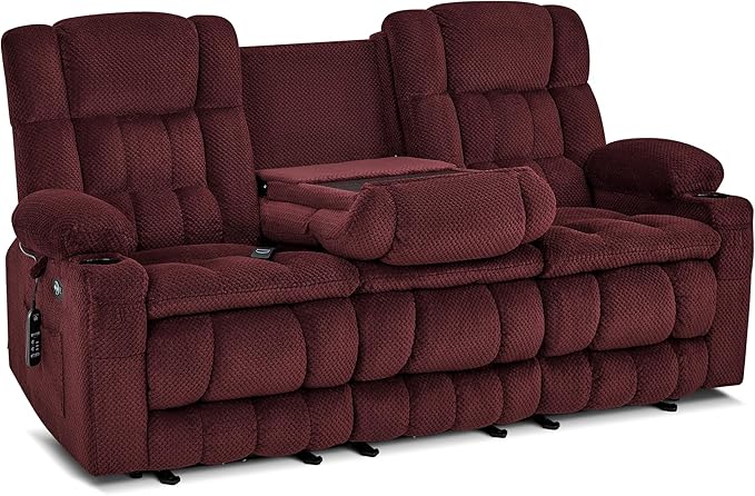 MCombo 80.7" W 3 Seater Power Reclining Sofa with Heat and Vibration Massage, Zero Gravity Recliner Sofa Couch with Drop Down Table for Living Room, Fabric 6316M10