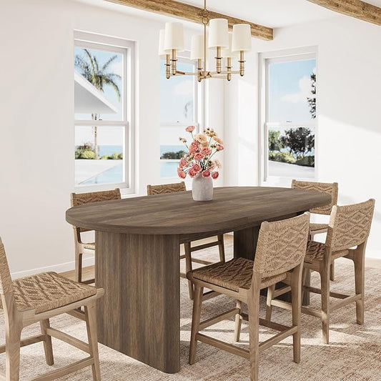 GarveeHome Oval Dining Table for 6-8 People, Long Large Kitchen Table with Thick Sturdy Wooden Base, Farmhouse Dining Room Table for for Kitchen, Living Room, Office (63" Long,Brown)