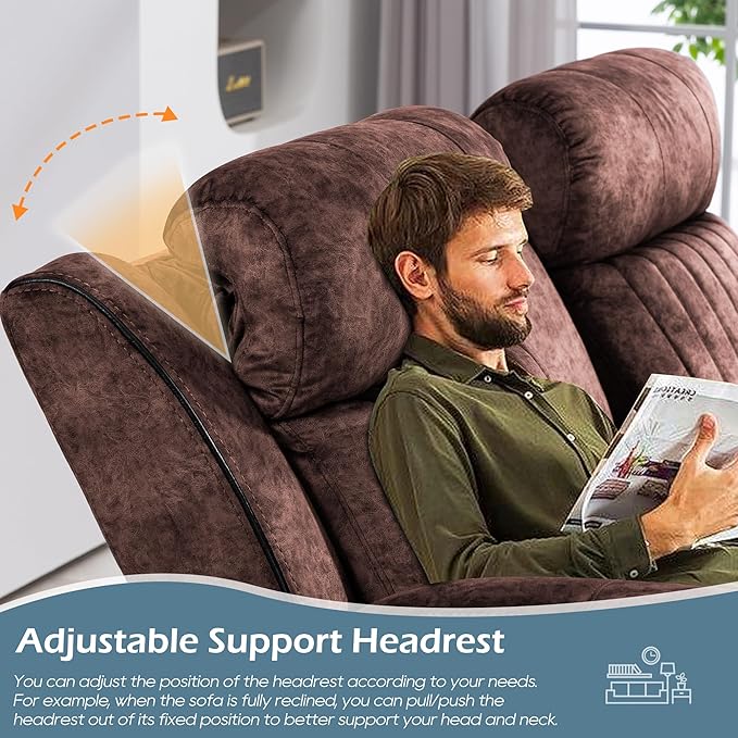 Power Zero Gravity Reclining Loveseat with Adjustable Headrest, Double Reclining Loveseat with Console, Power Loveseat Recliner with USB & Type-C Ports for Living Room (Brown)