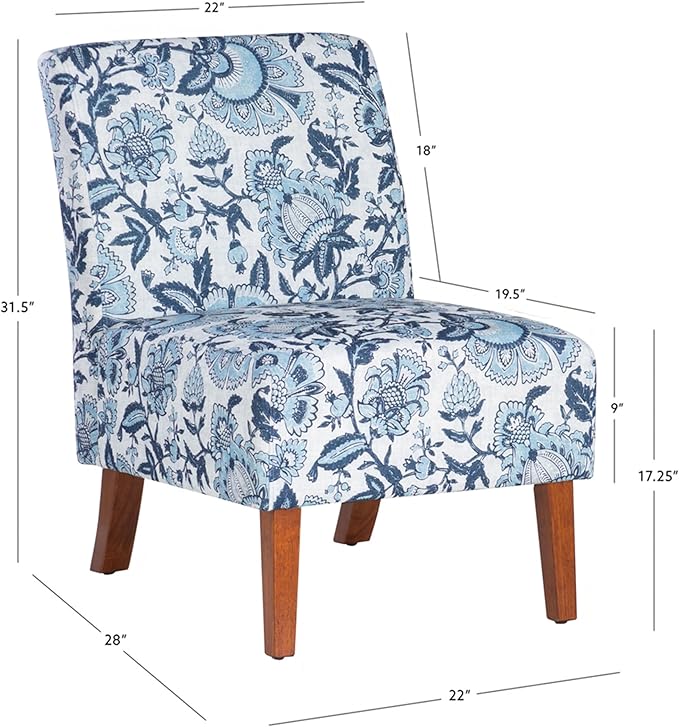 Linon Lily Blue and White Floral Paisley Upholstered Accent Chair