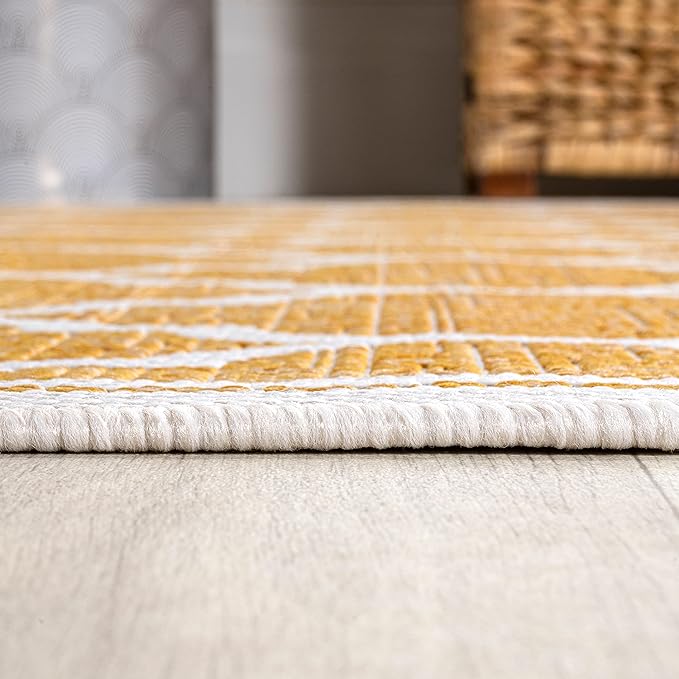 JONATHAN Y Moroccan Trellis Indoor Outdoor Area Rug 4X6 Yellow/Cream, Trebol Textured Weave for Backyard, Patio, Porch, Easy-Cleaning, High Traffic, Pet-Friendly, Non-Shedding (SMB109F-4)