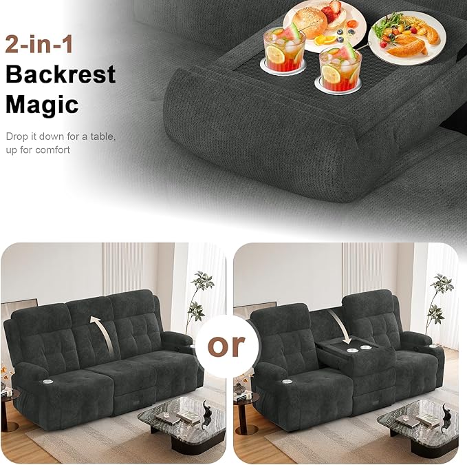 Recliner Sofa, Fabric Reclining Sofa 3 Seater Massage Flip Back Sets with Heavy Weight Capacity, RV Loveseat Clearance, Recliner Couch with Storage, Cup Holders, Wall Hugger Couches for Living Room