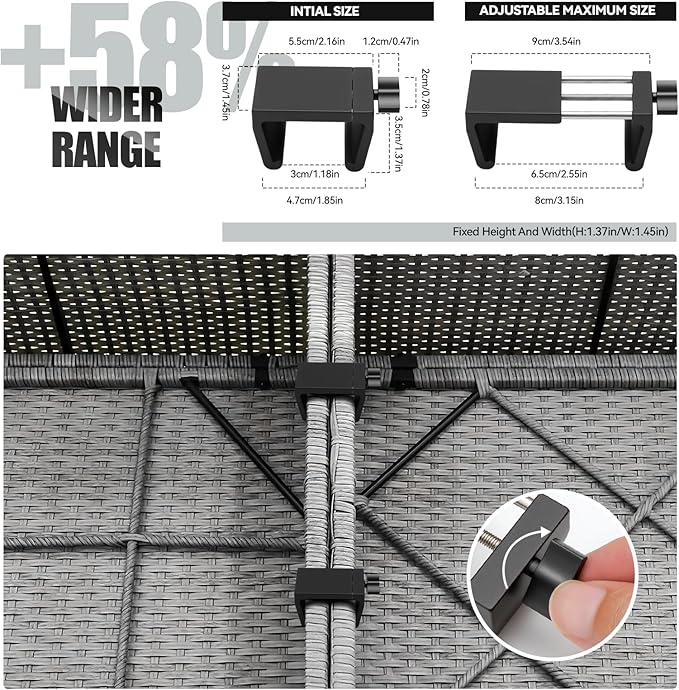 Universal Heavy-Duty Outdoor Furniture Clips for Wicker Patio Furniture, Anti-Separation Locking System for Sectional Couch,Secures up to 2.5" Square & Round Tubes(4pcs)