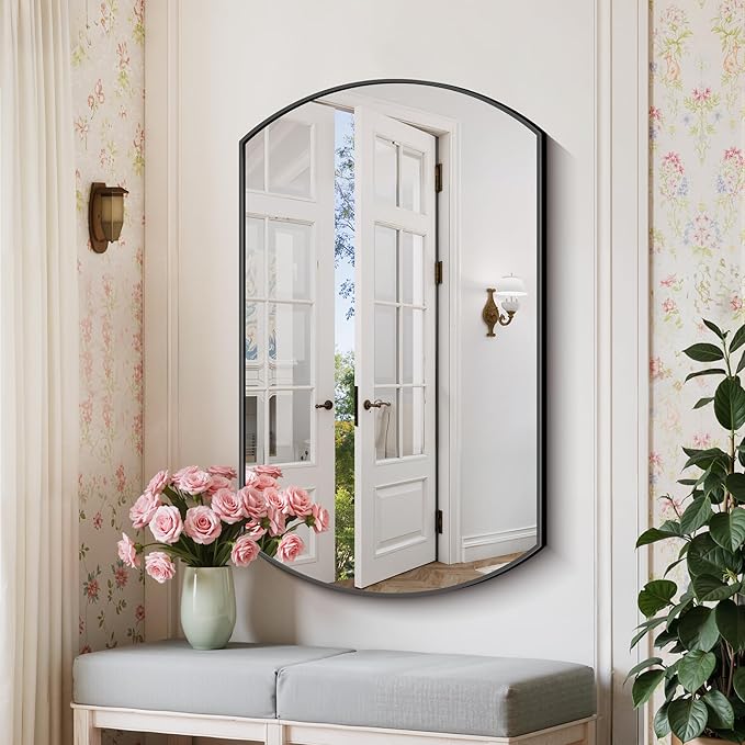 Bathroom Mirror, 24x40 Inch Black Oval Wall Mounted Mirror with Thin Metal Frame, Modern Bathroom Vanity Mirrors for Over Sink, Entryway, Living Room, Bedroom
