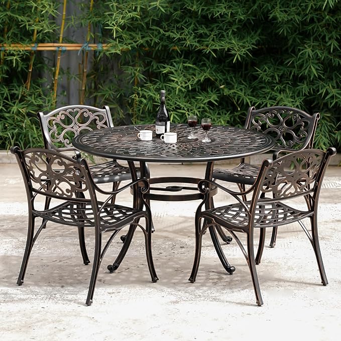 Cast Aluminum Patio Chairs, Outdoor Dining Chairs Set of 2, Patio Bistro Chairs 2 Piece with Armrests, Adjustable Feet for Balcony, Backyard, Garden