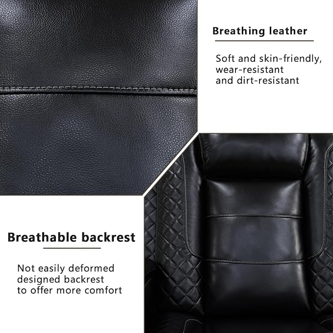 A Ainehome Power Leather Recliner Sofa Set with LED Lights, Recliner Sofa Sectional Couches for Living Room, Reclining Sofa, loveseat, Chair with USB Port/Storage Console/Cup Holder(Black,Sofa+Chair)