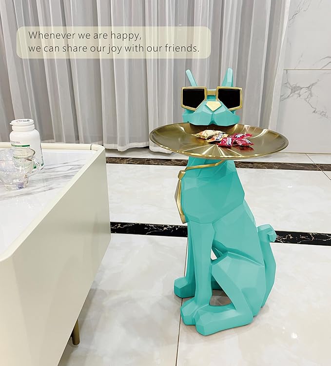 Beautiful and Elegant Decorative Pieces for Home, Dog Side Table with Tray and Storage，Dog 3D Sculpture Coffee Table Unique Home Decor (Green)