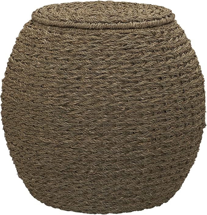Household Essentials Handwoven Seagrass Barrel Wicker Storage Basket Side Table, Natural