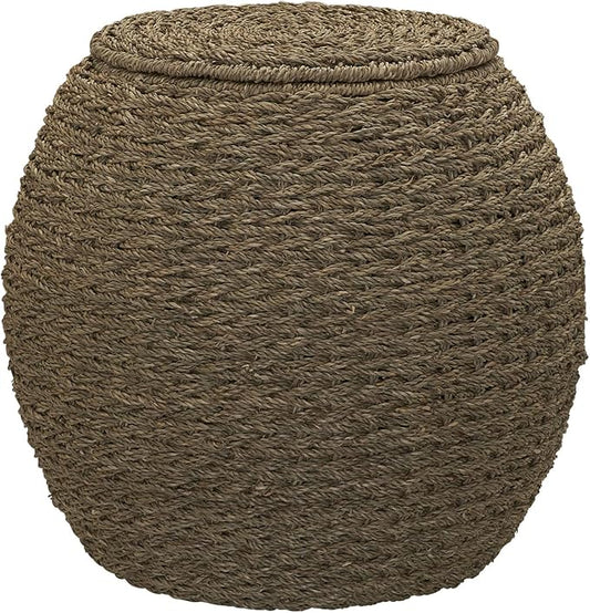 Household Essentials Handwoven Seagrass Barrel Wicker Storage Basket Side Table, Natural