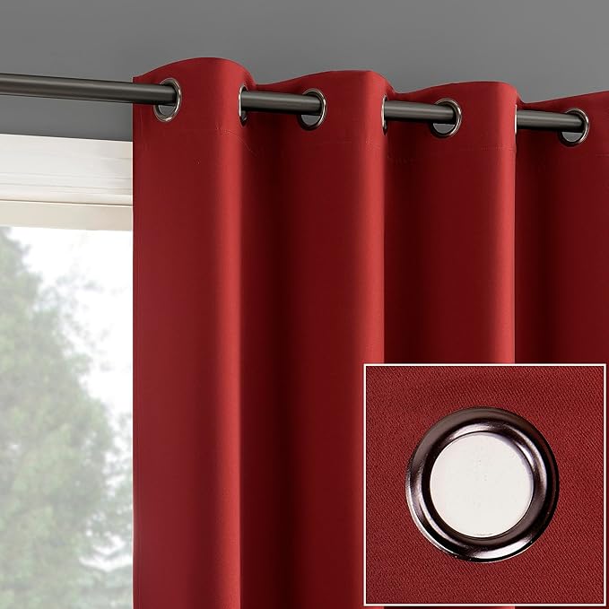 Sun Zero Nordic 2-Pack Theater Grade Noise Reducing Extreme 100% Blackout Grommet Curtain Panel Pair, 52" x 84", Red