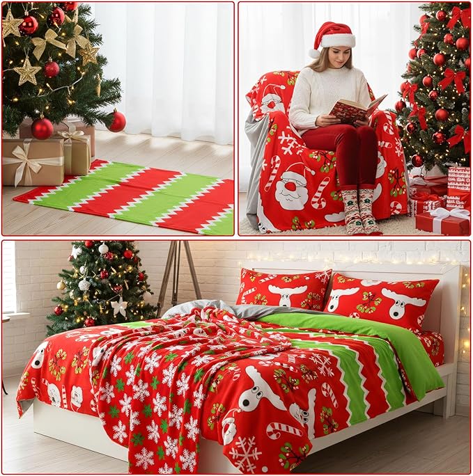 Buryeah 12 Pack 59" x 40" Christmas Fleece Blankets Bulk for Homeless Winter Warm Flannel Soft Cozy Throw Blankets Printed Snowflake Deer Snowman for Home Bedding Couch Chair Gift(Vivid Style)