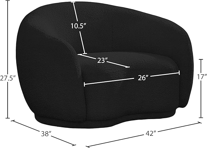 Meridian Furniture 693Black-C Hyde Collection Modern | Contemporary Boucle Fabric Upholstered Accent Chair with Rounded Back, Black, 42" W x 38" D x 27.5" H
