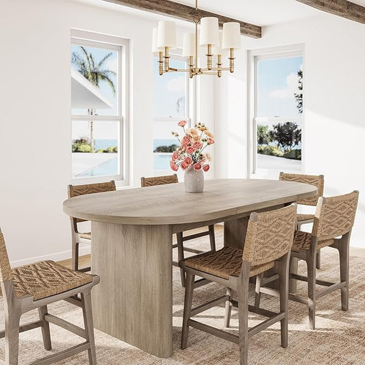 GarveeHome Oval Dining Table for 6-8 People, Long Large Kitchen Table with Thick Sturdy Wooden Base, Farmhouse Dining Room Table for for Kitchen, Living Room, Office (63" Long,Gray)